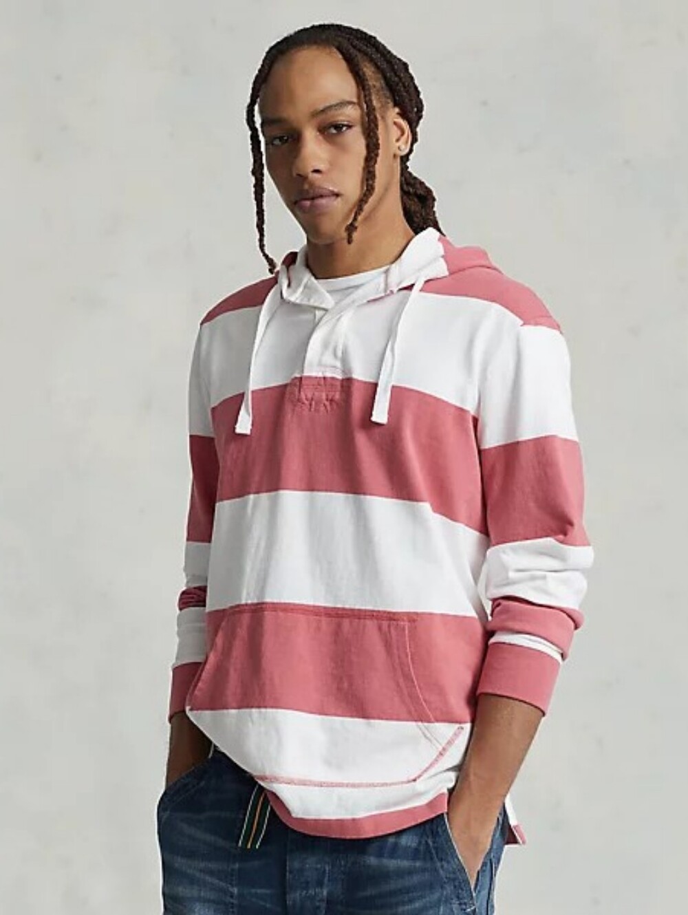 Polo Ralph Lauren Rugby Shirt Medium Mens Red Striped Hooded Jersey Preppy NWT